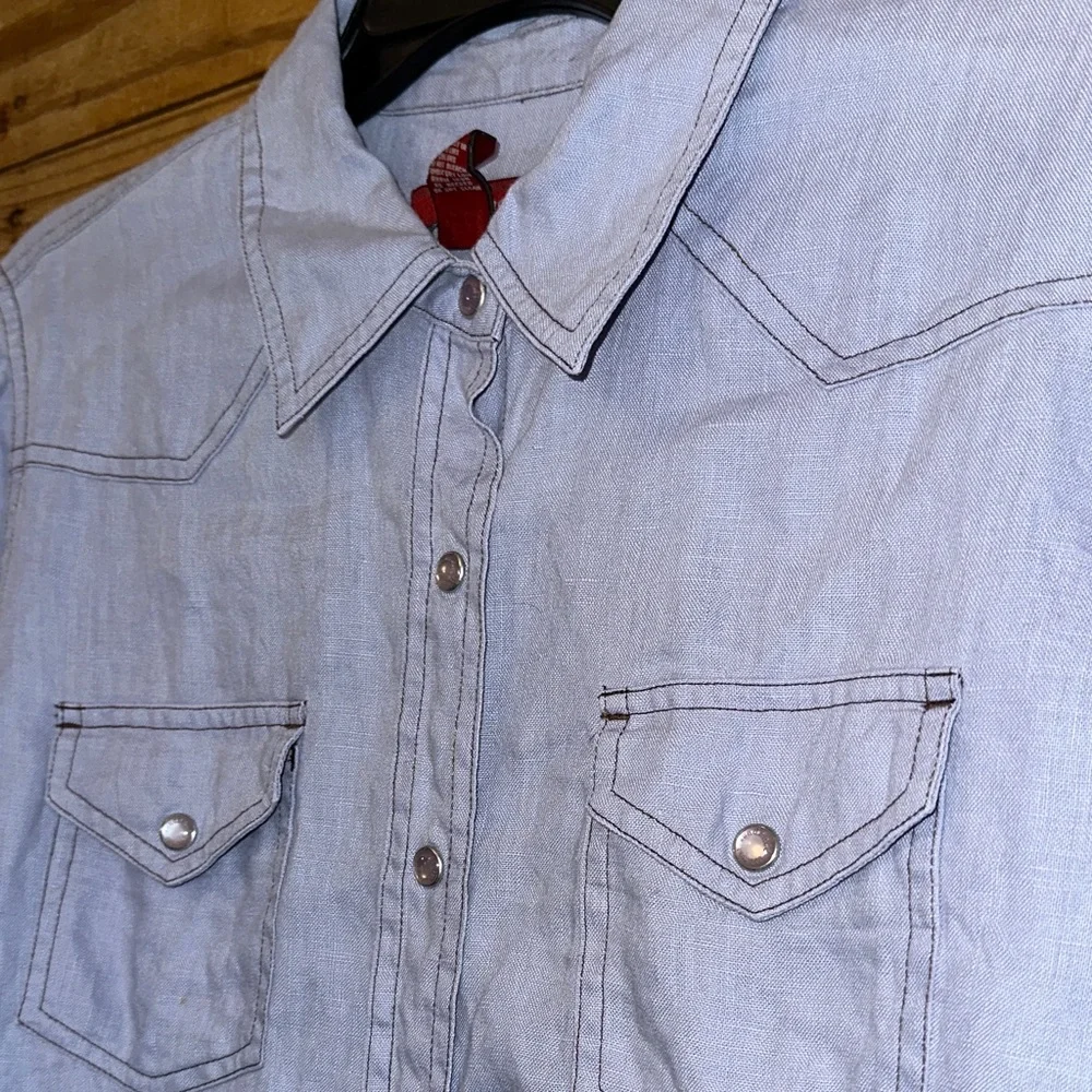 Sundance 100% Linen Snap Button-Up Shirt - Picture 2 of 9
